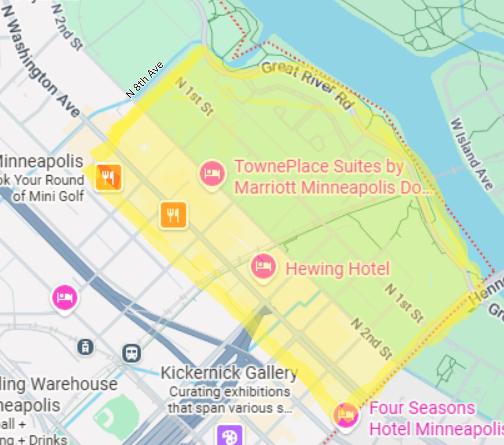highlighted map of service area in north loop